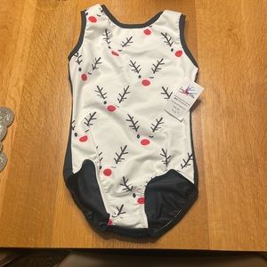 Christmas Gymnastics Leotard - New With Tags! Faint stains! Reindeer/Rudolph